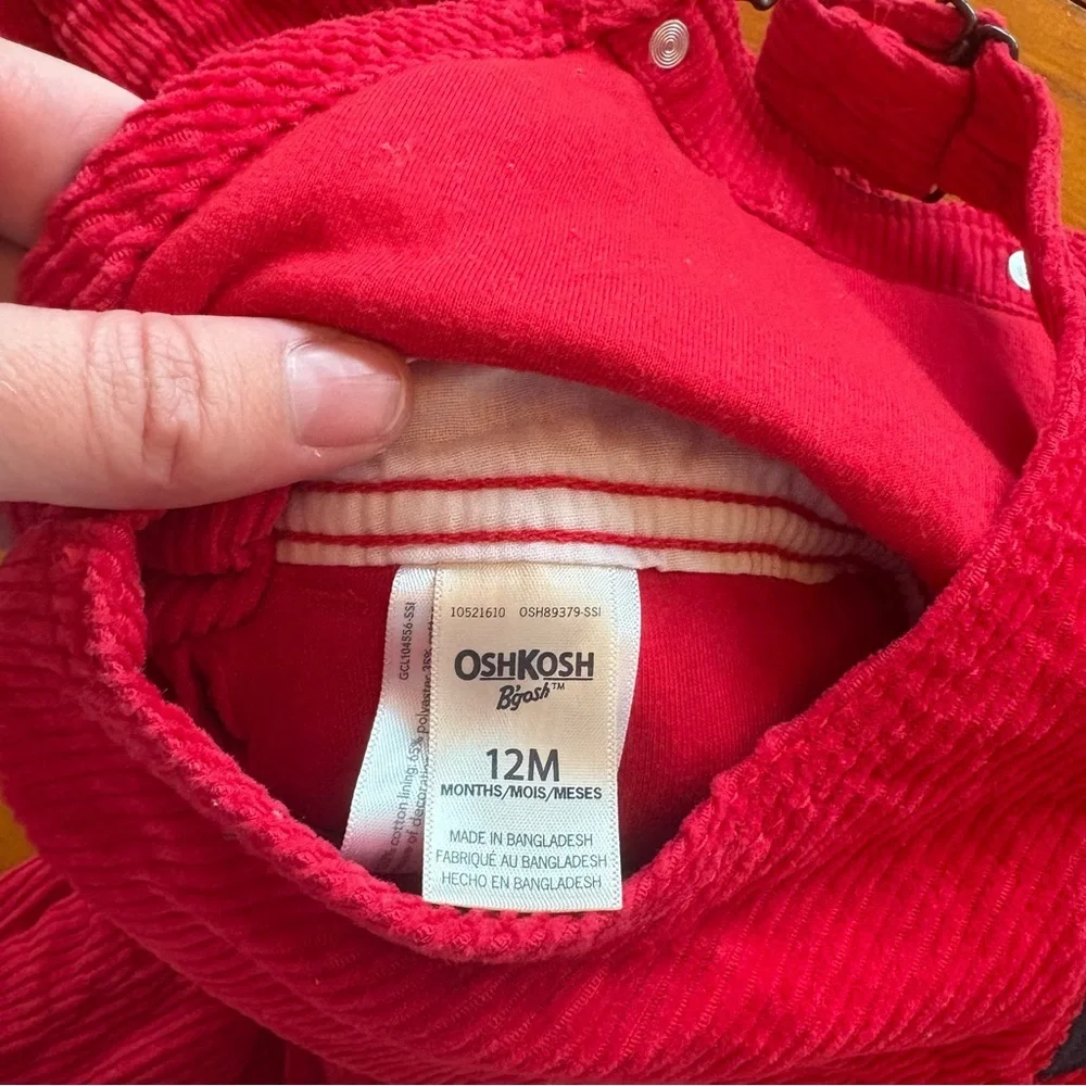 Kids Baby Toddler OshKosh Red Corduroy Overalls Size 12 Months